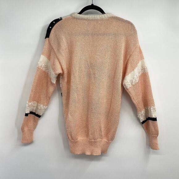 Vintage 80s Pearl Patchwork Sweater Crewneck Pullover Lambswool Angora Womens L - Picture 3 of 5
